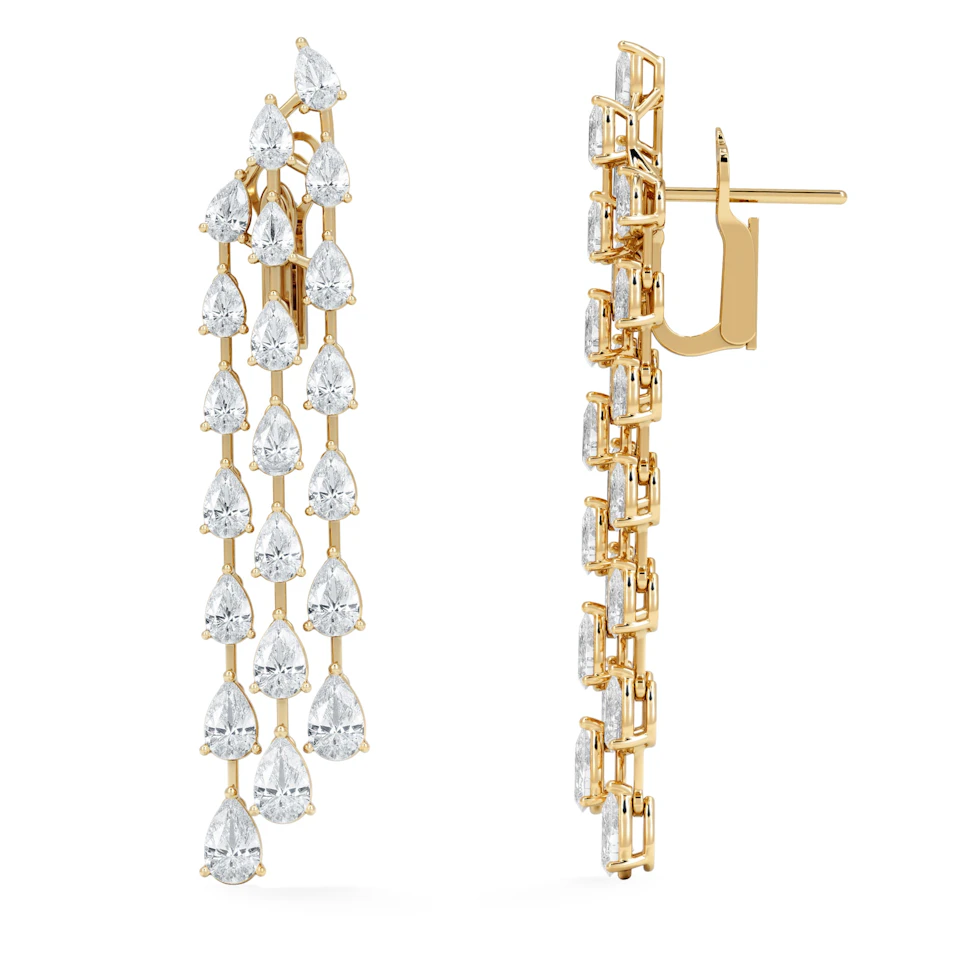 LUXE 10.00ct Lab Diamond Chandelier Earrings with IGI Certified Pear-Cut Diamonds in 18K Yellow Gold