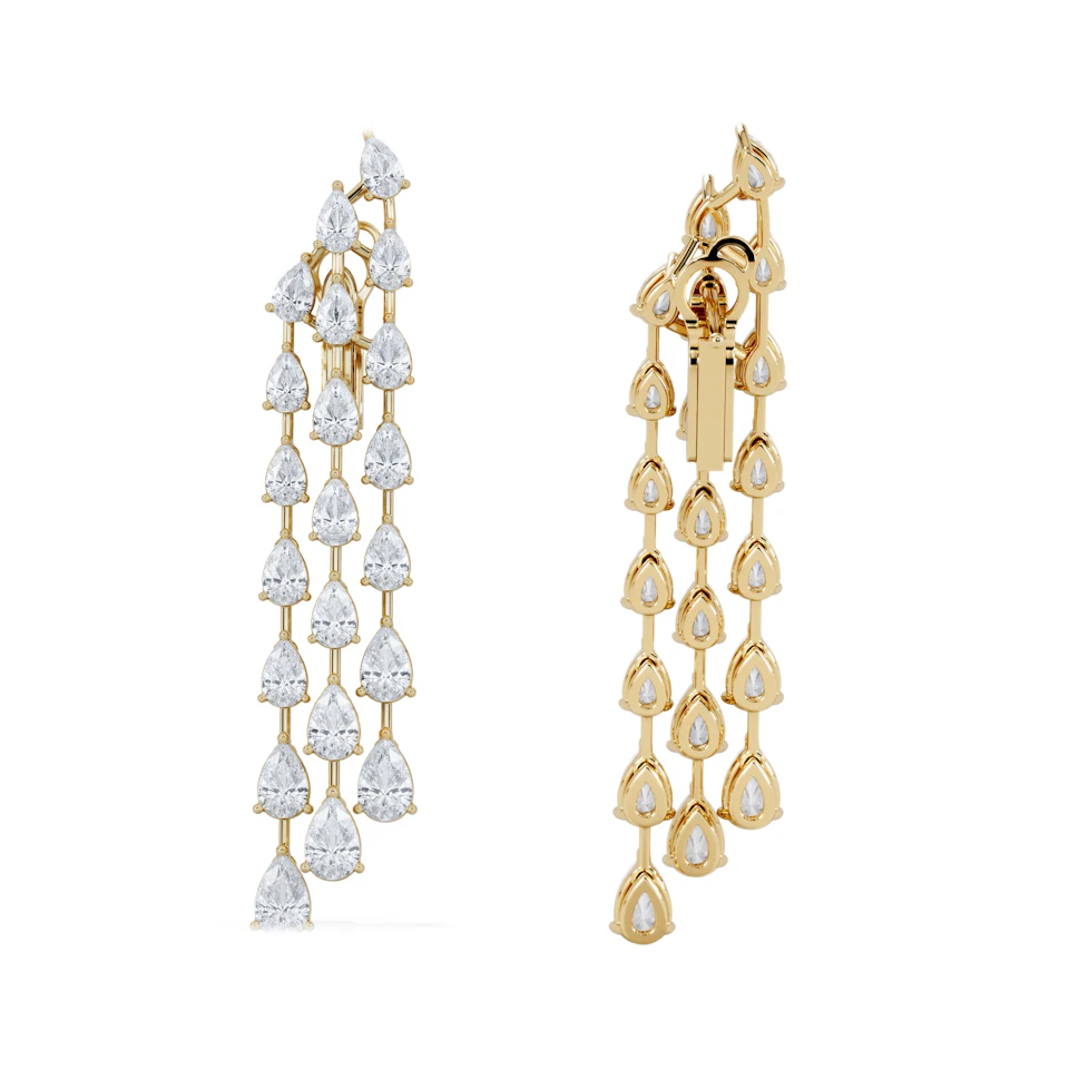 LUXE 10.00ct Lab Diamond Chandelier Earrings with IGI Certified Pear-Cut Diamonds in 18K Yellow Gold