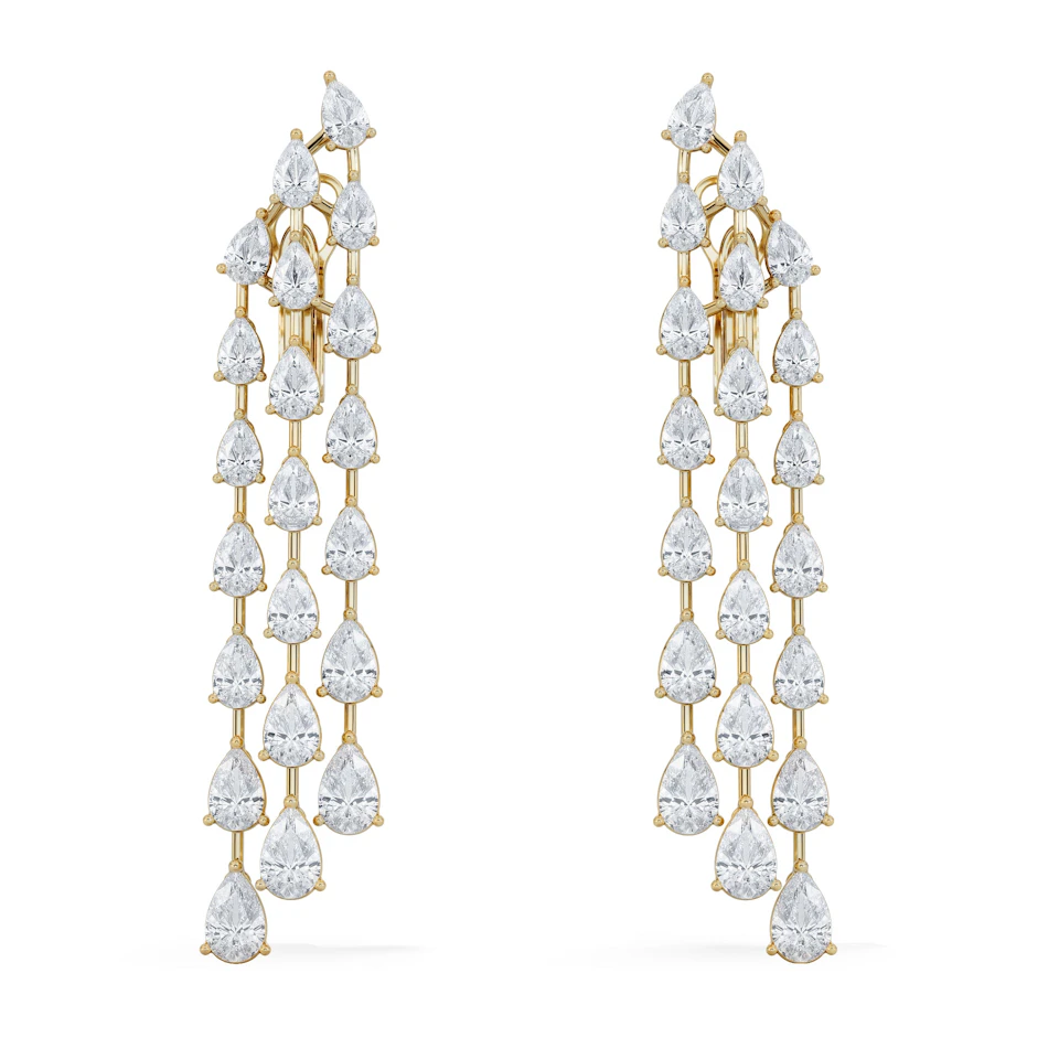 LUXE 10.00ct Lab Diamond Chandelier Earrings with IGI Certified Pear-Cut Diamonds in 18K Yellow Gold