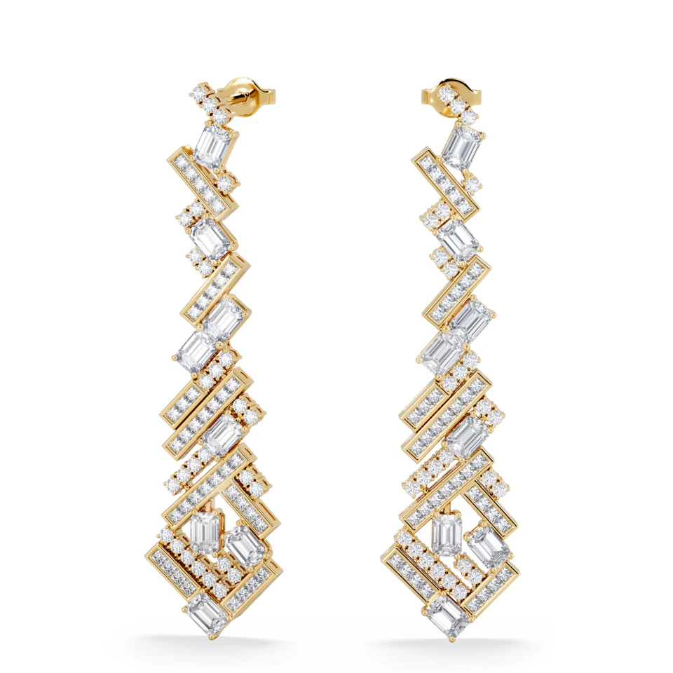 LUXE 8.00ct Lab Diamond Chandelier Earrings with IGI Certified Mixed-Cut Diamonds in 18K Yellow Gold