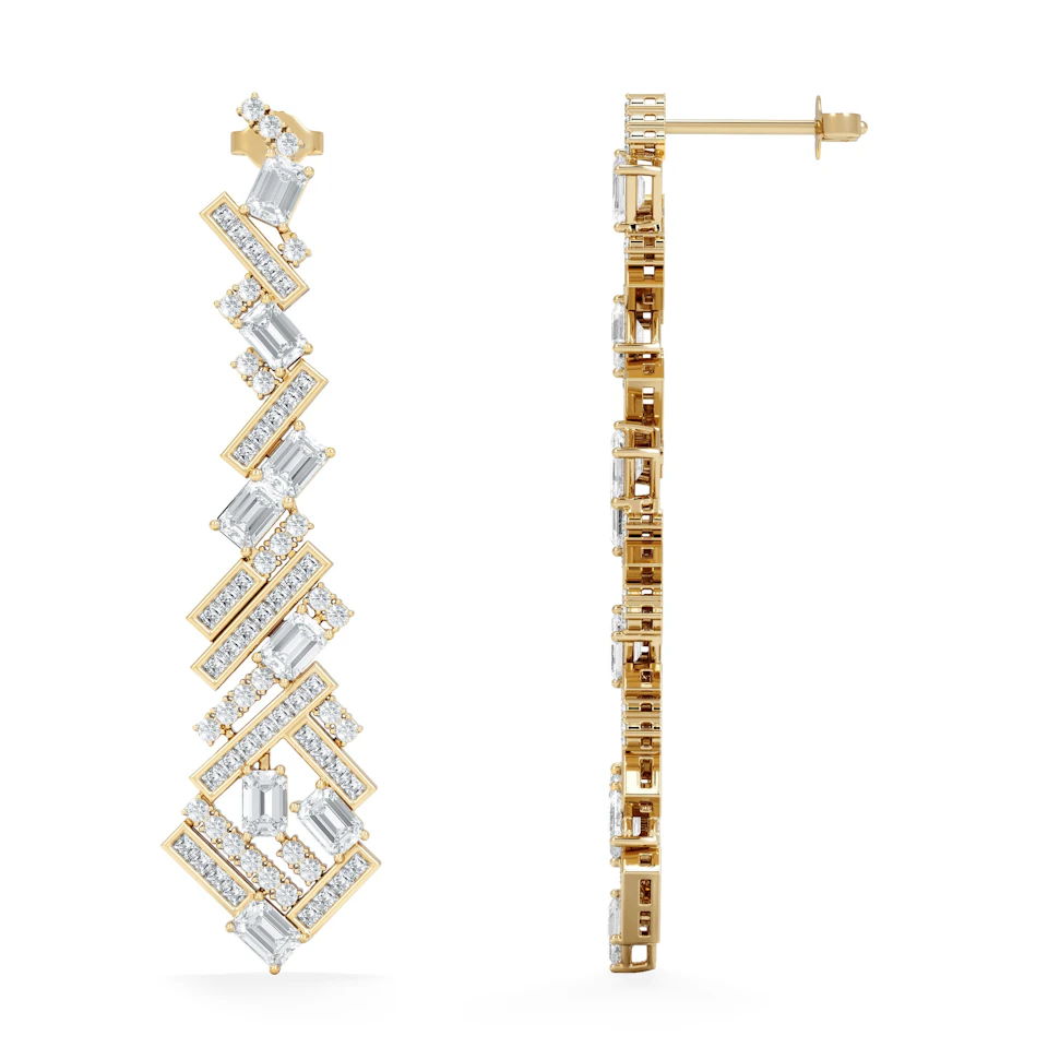 LUXE 8.00ct Lab Diamond Chandelier Earrings with IGI Certified Mixed-Cut Diamonds in 18K Yellow Gold