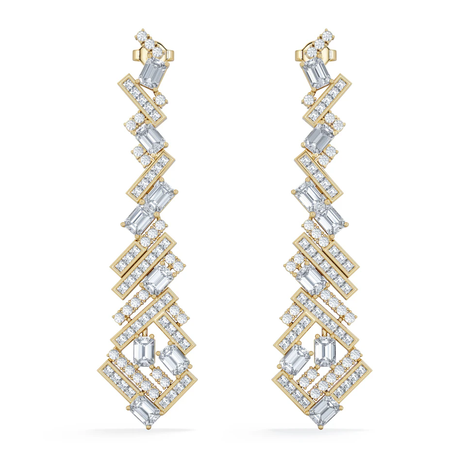 LUXE 8.00ct Lab Diamond Chandelier Earrings with IGI Certified Mixed-Cut Diamonds in 18K Yellow Gold