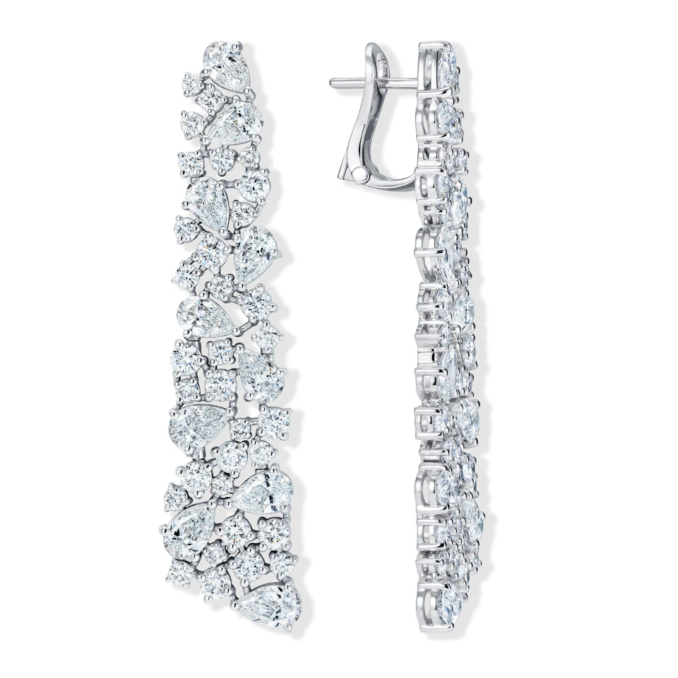 LUXE 10.00ct Lab Diamond Chandelier Earrings with IGI Certified Pear and Round-Cut Diamonds in 18K White Gold,Round Face