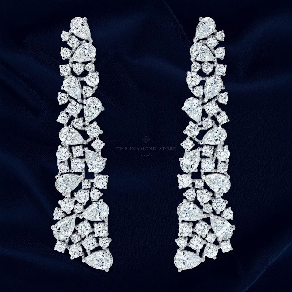 LUXE 10.00ct Lab Diamond Chandelier Earrings with IGI Certified Pear and Round-Cut Diamonds in 18K White Gold,Round Face