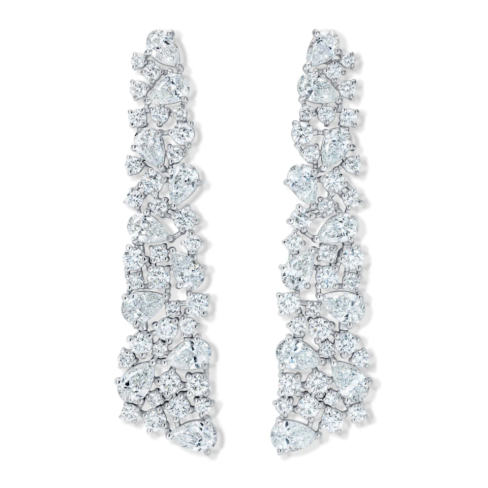 LUXE 10.00ct Lab Diamond Chandelier Earrings with IGI Certified Pear and Round-Cut Diamonds in 18K White Gold,Round Face