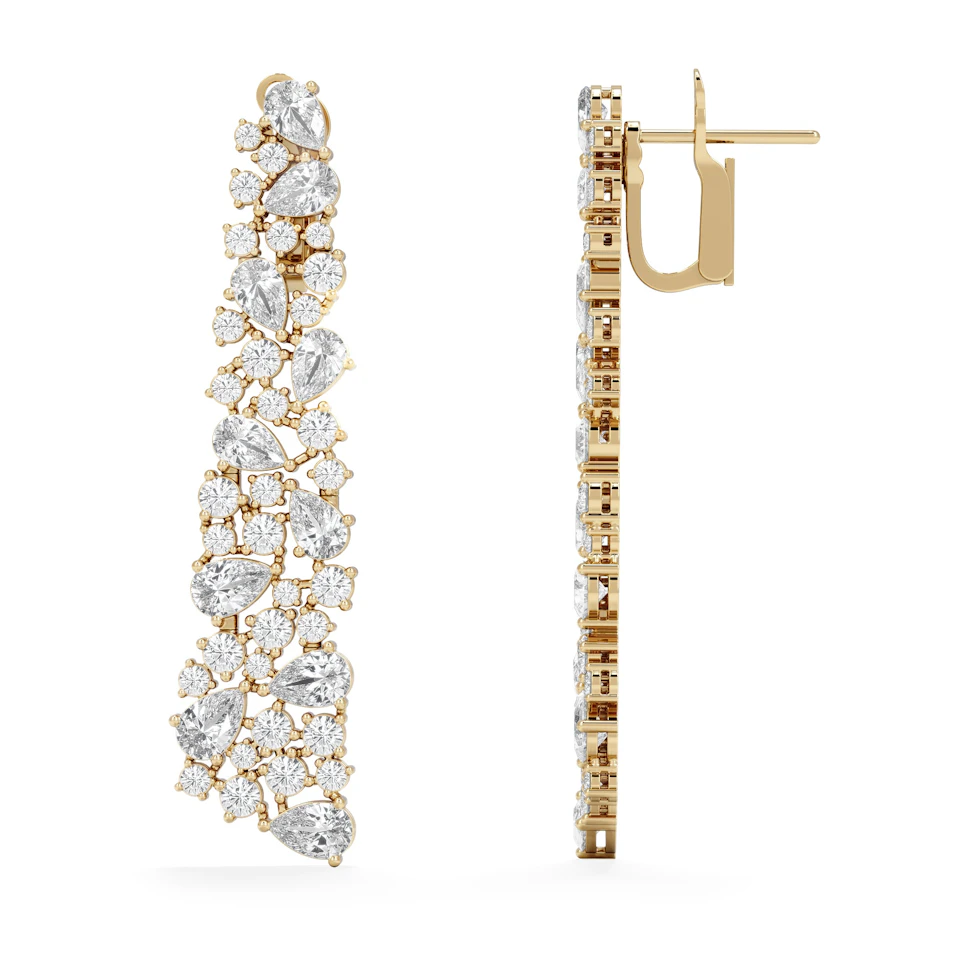 LUXE 10.00ct Lab Diamond Chandelier Earrings with IGI Certified Pear and Round-Cut Diamonds in 18K Yellow Gold