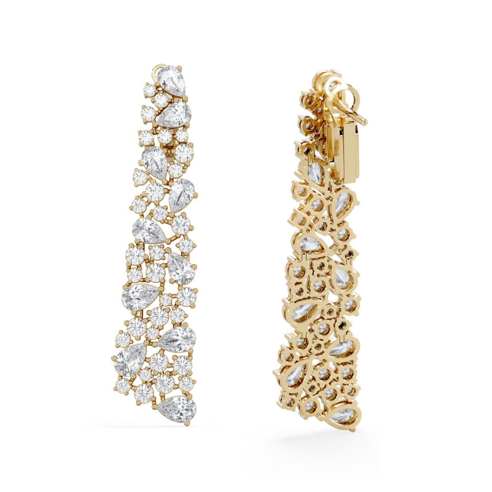 LUXE 10.00ct Lab Diamond Chandelier Earrings with IGI Certified Pear and Round-Cut Diamonds in 18K Yellow Gold