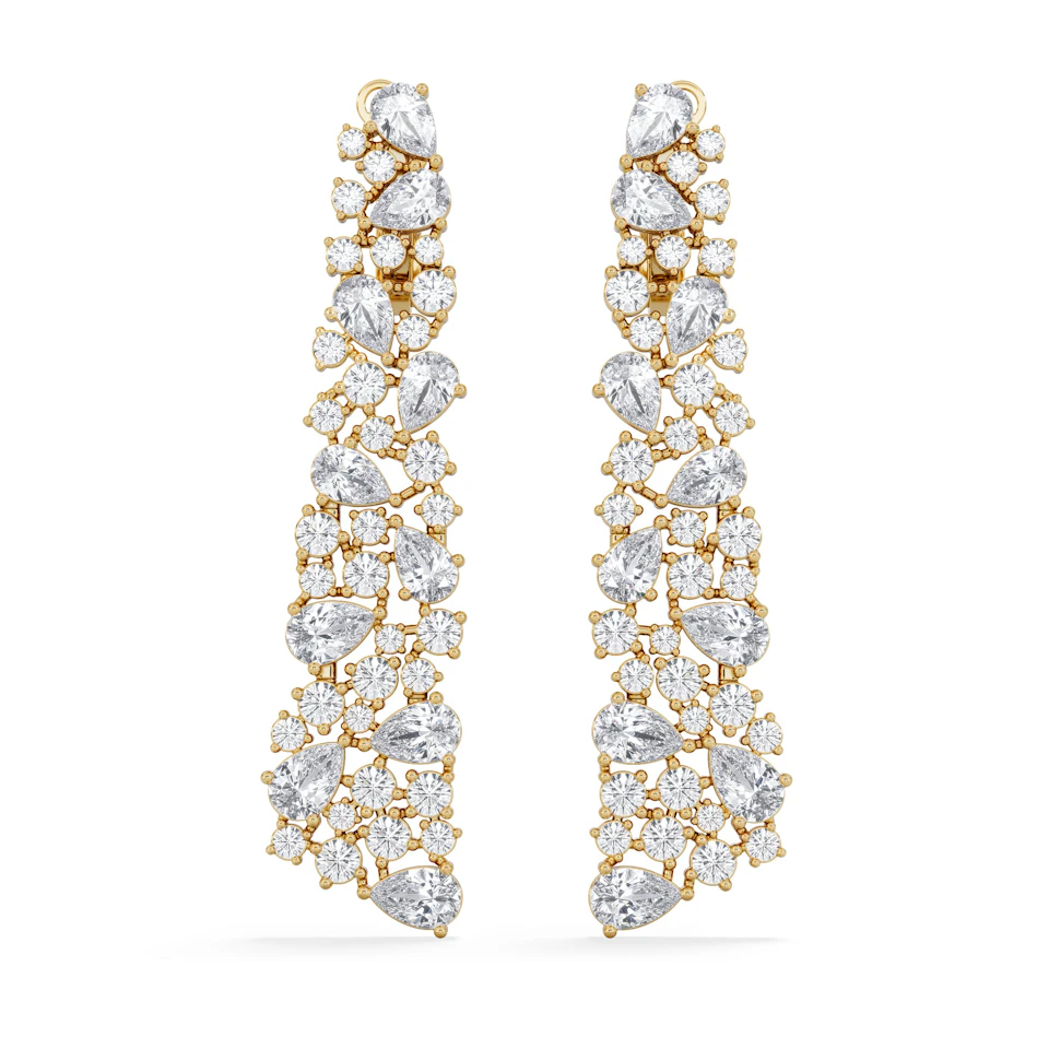 LUXE 10.00ct Lab Diamond Chandelier Earrings with IGI Certified Pear and Round-Cut Diamonds in 18K Yellow Gold