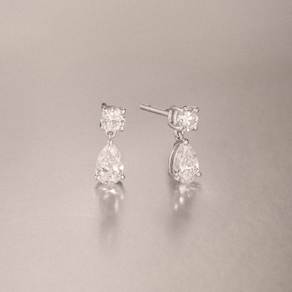 1.50ct Round and Pear Cut Lab Diamond Stud Earrings in 9K White Gold