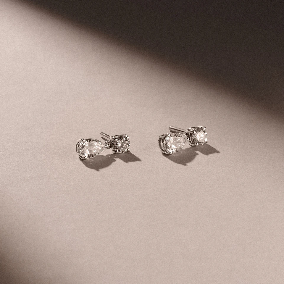 1.50ct Round and Pear Cut Lab Diamond Stud Earrings in 9K White Gold