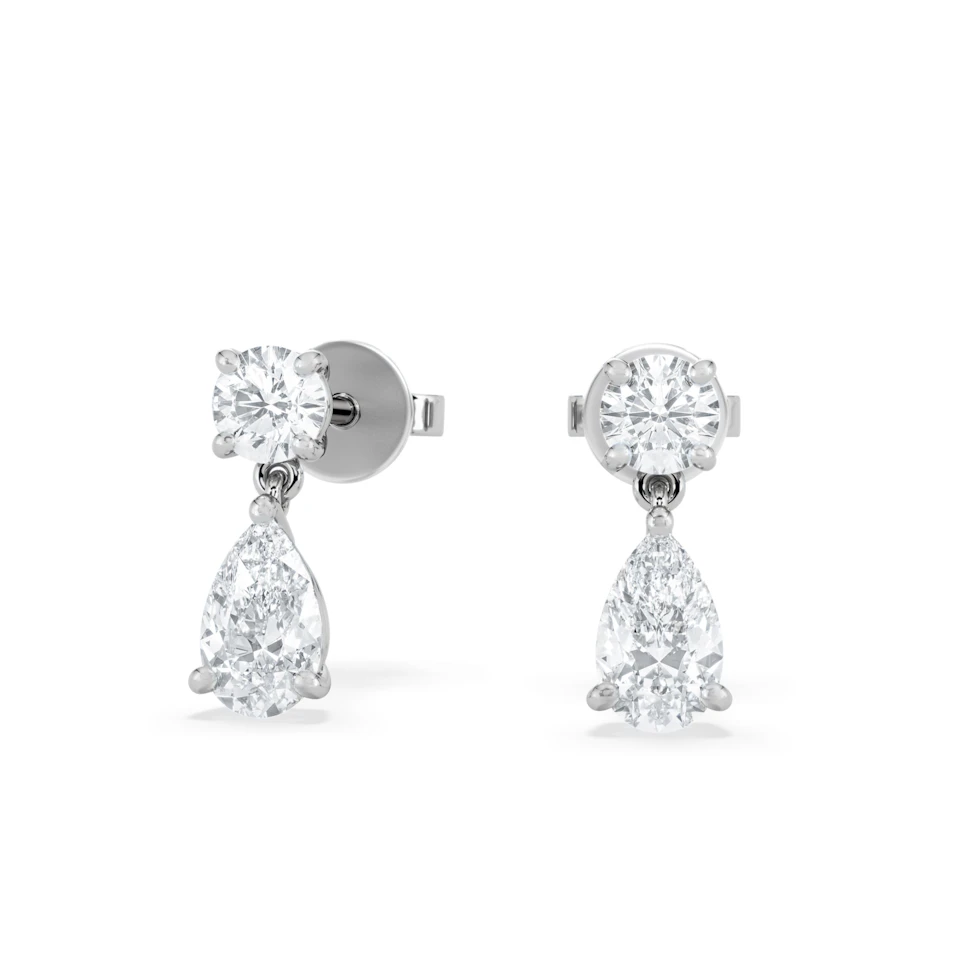 1.50ct Round and Pear Cut Lab Diamond Stud Earrings in 9K White Gold