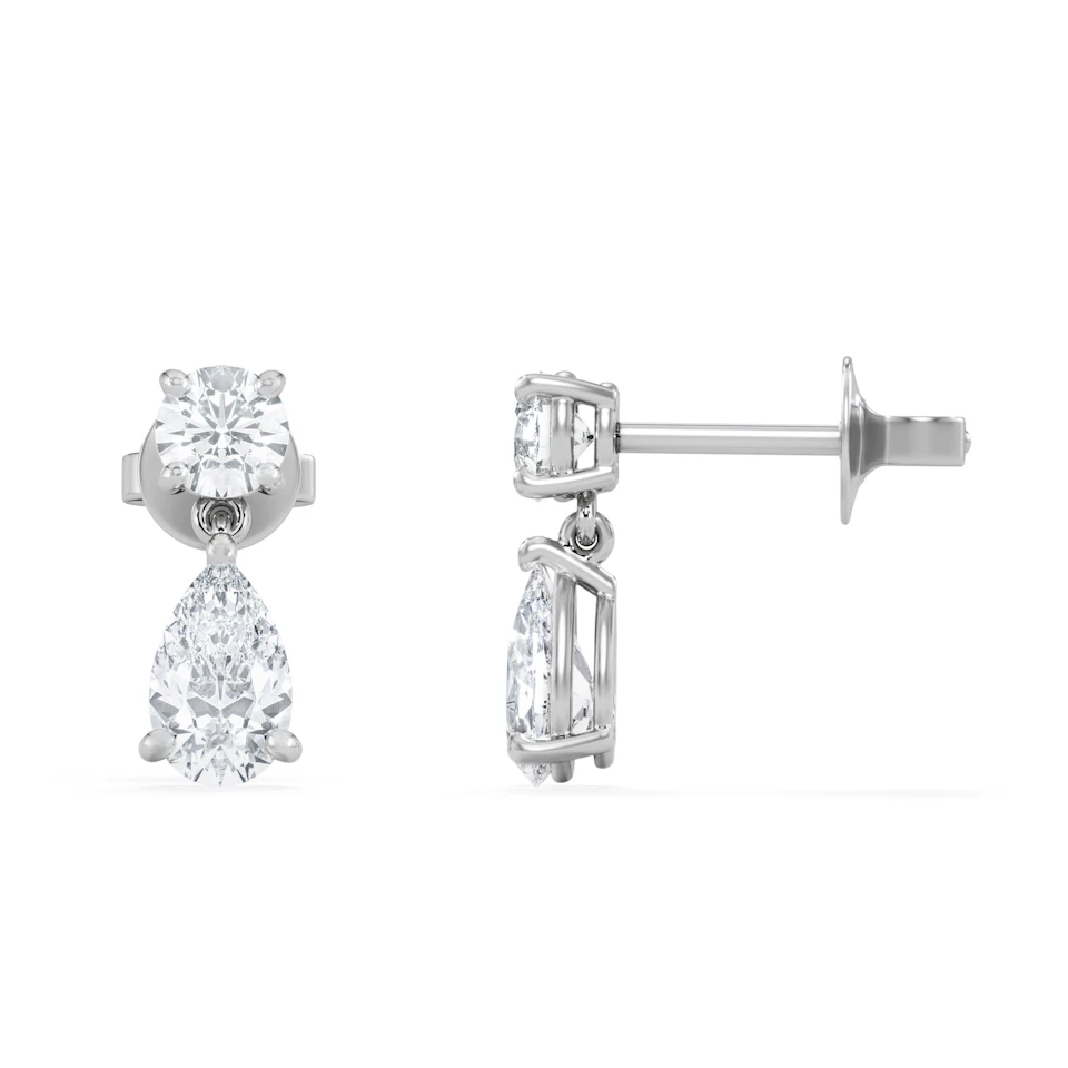1.50ct Round and Pear Cut Lab Diamond Stud Earrings in 9K White Gold