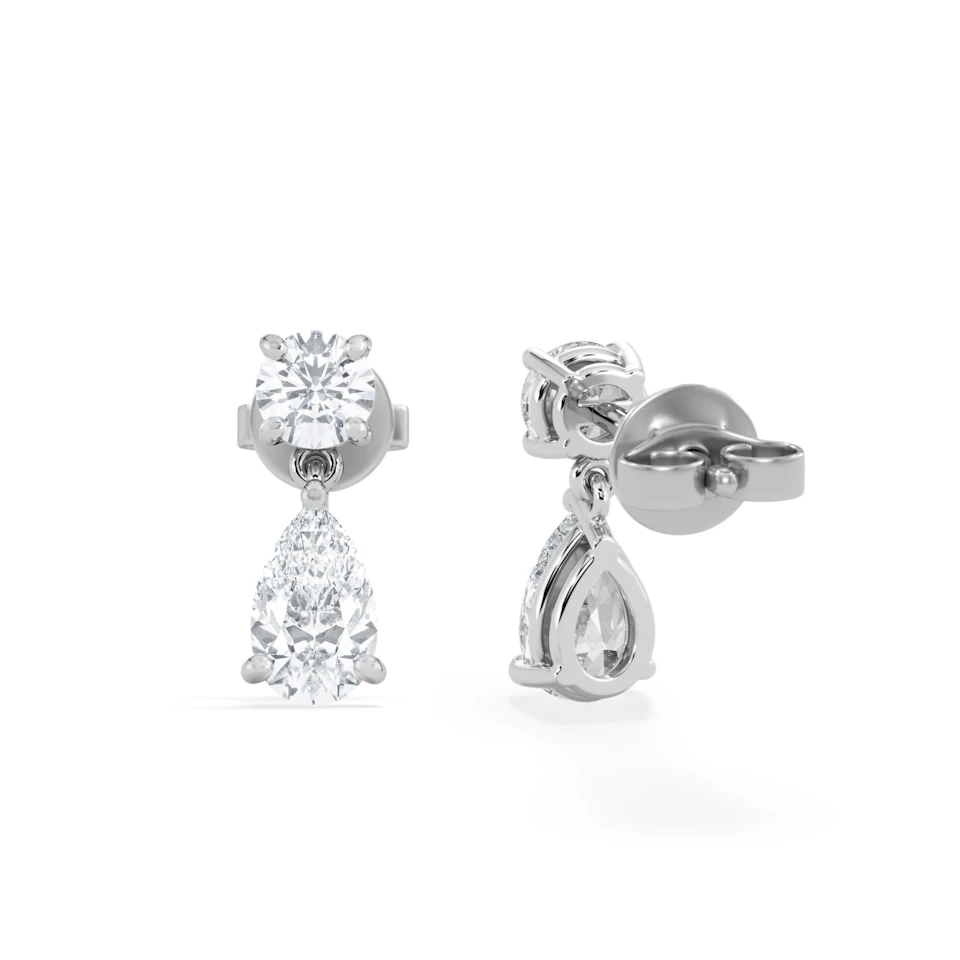 1.50ct Round and Pear Cut Lab Diamond Stud Earrings in 9K White Gold