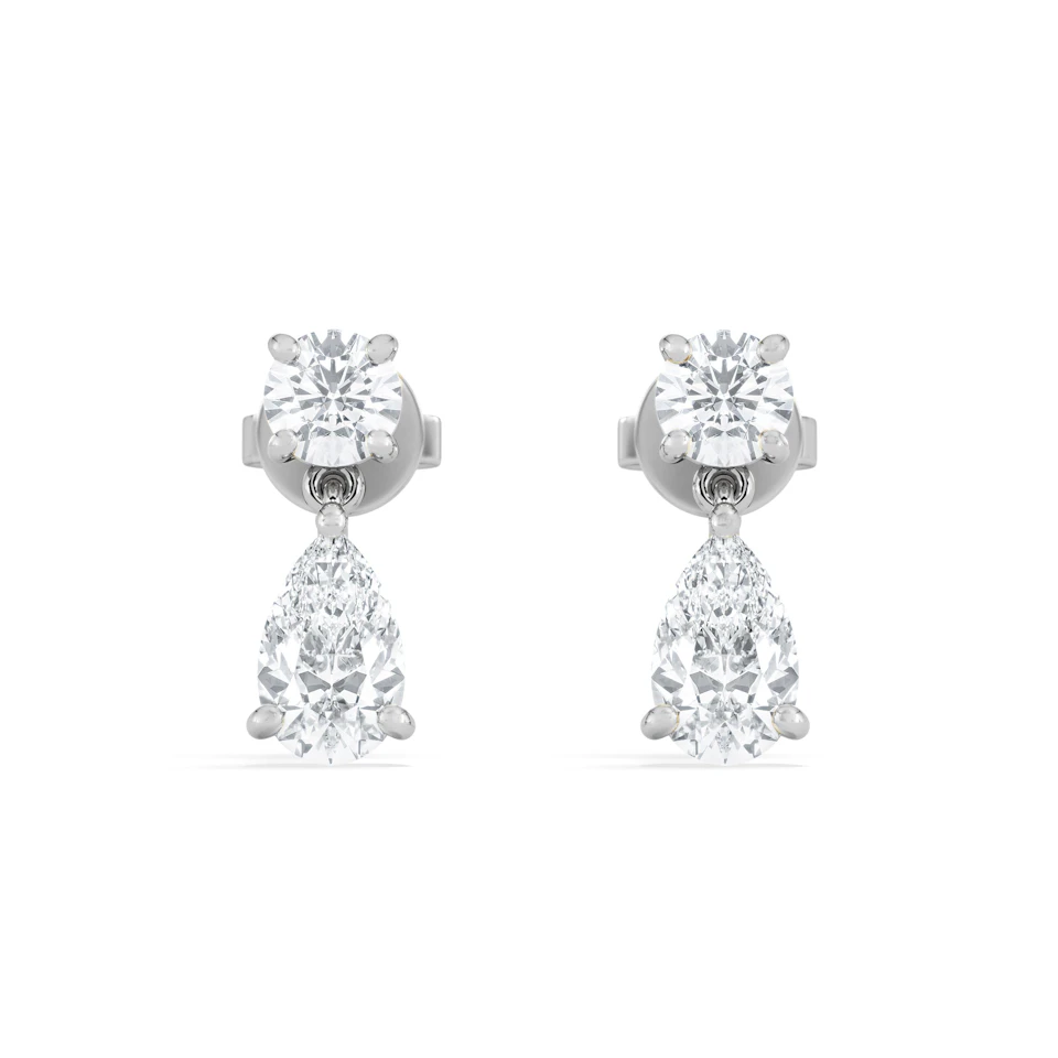 1.50ct Round and Pear Cut Lab Diamond Stud Earrings in 9K White Gold