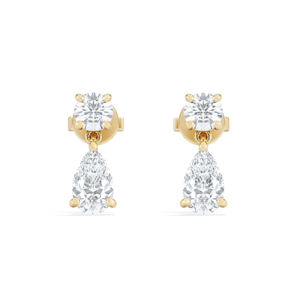 1.50ct Round and Pear Cut Lab Diamond Stud Earrings in 9K Yellow Gold
