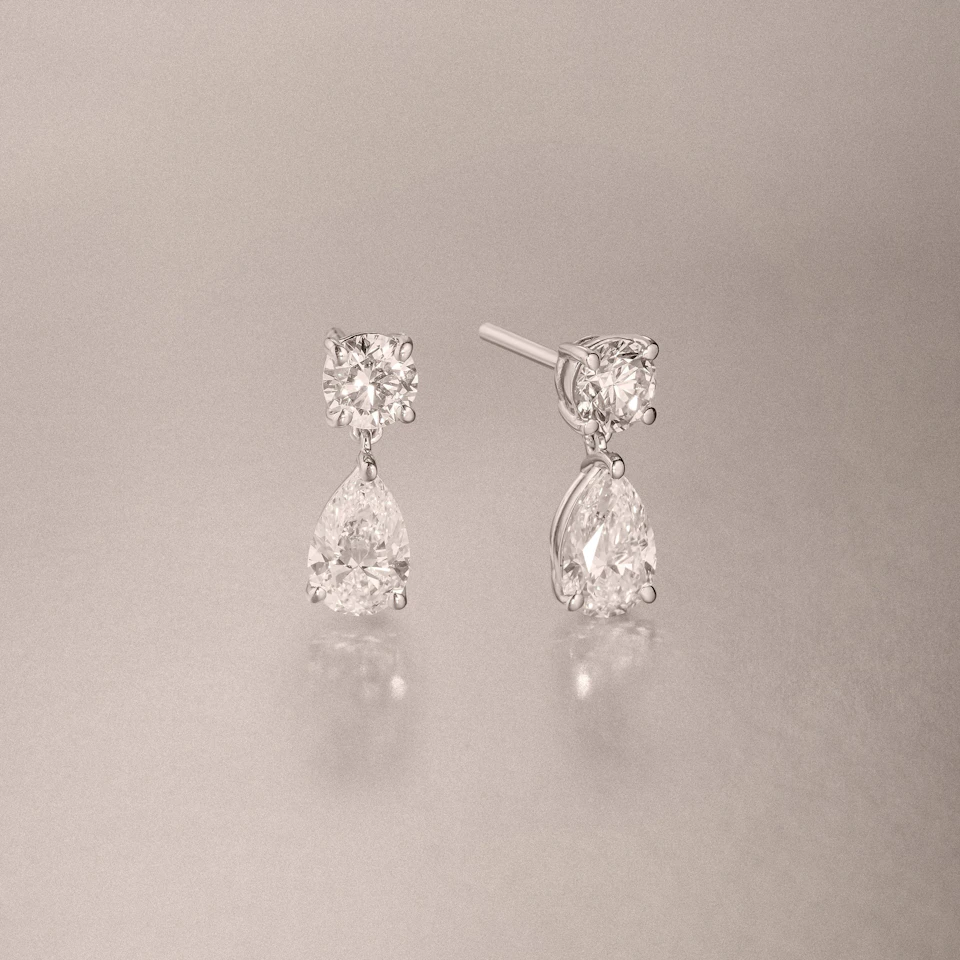 3.00ct Round and Pear Cut Lab Diamond Stud Earrings in 9K White Gold