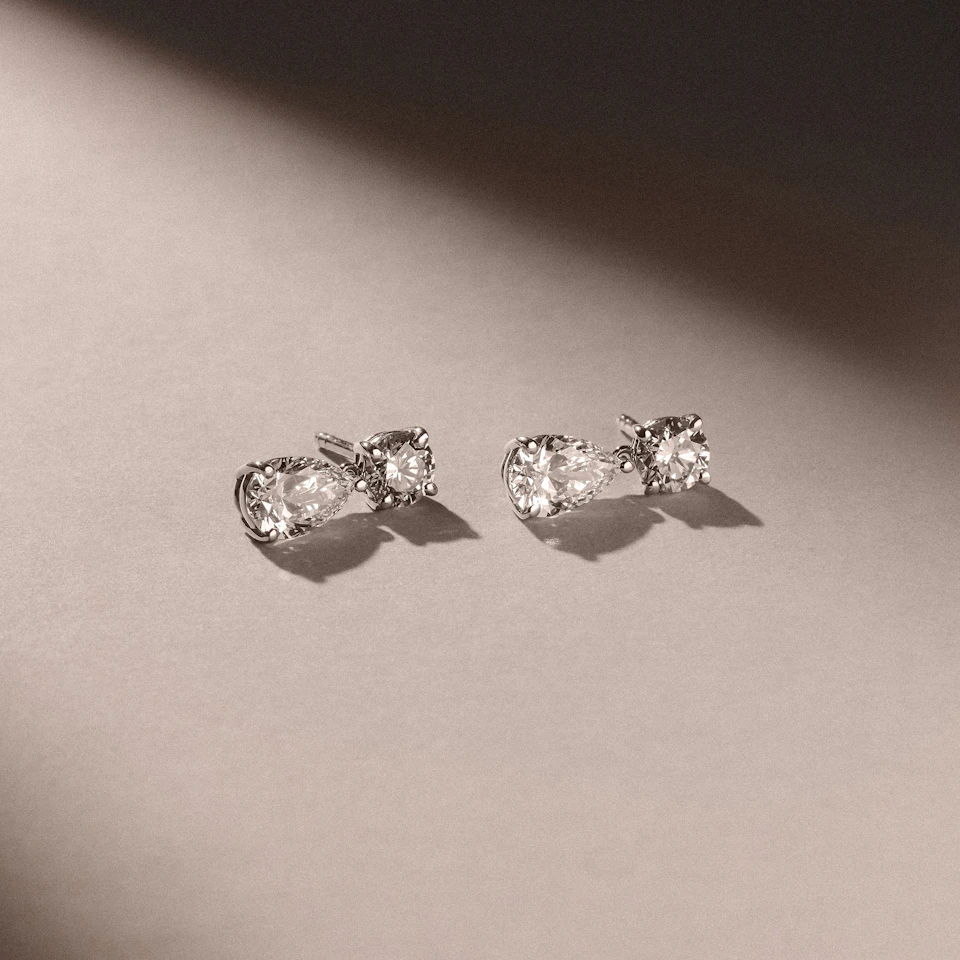 3.00ct Round and Pear Cut Lab Diamond Stud Earrings in 9K White Gold
