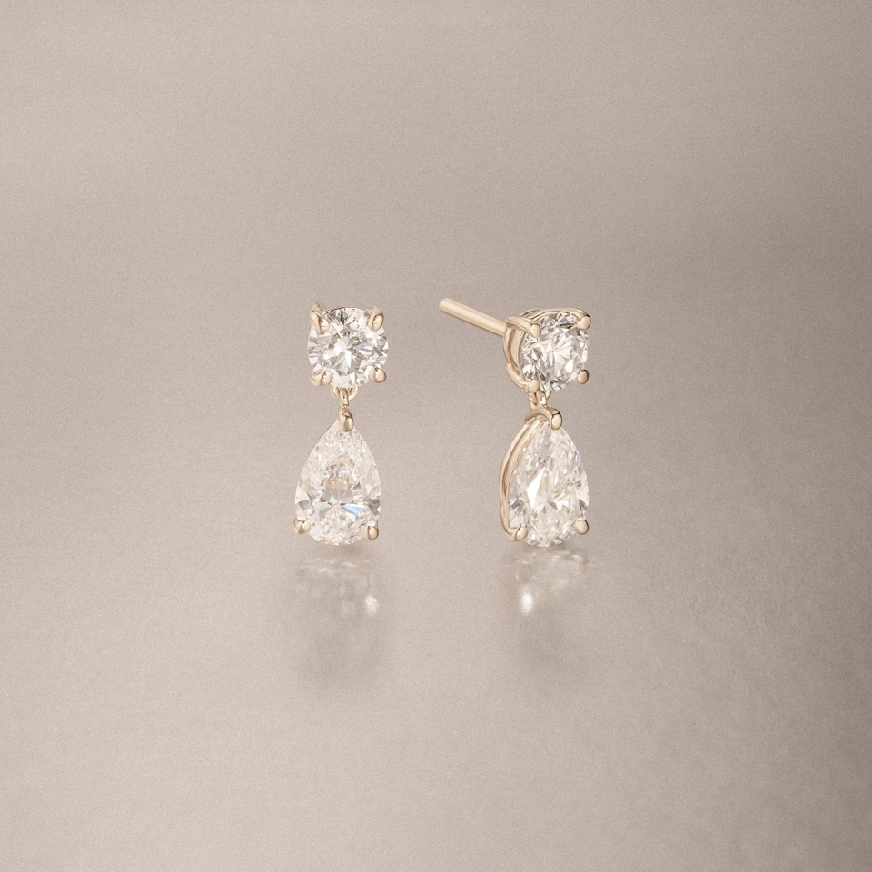 3.00ct Round and Pear Cut Lab Diamond Stud Earrings in 9K Yellow Gold