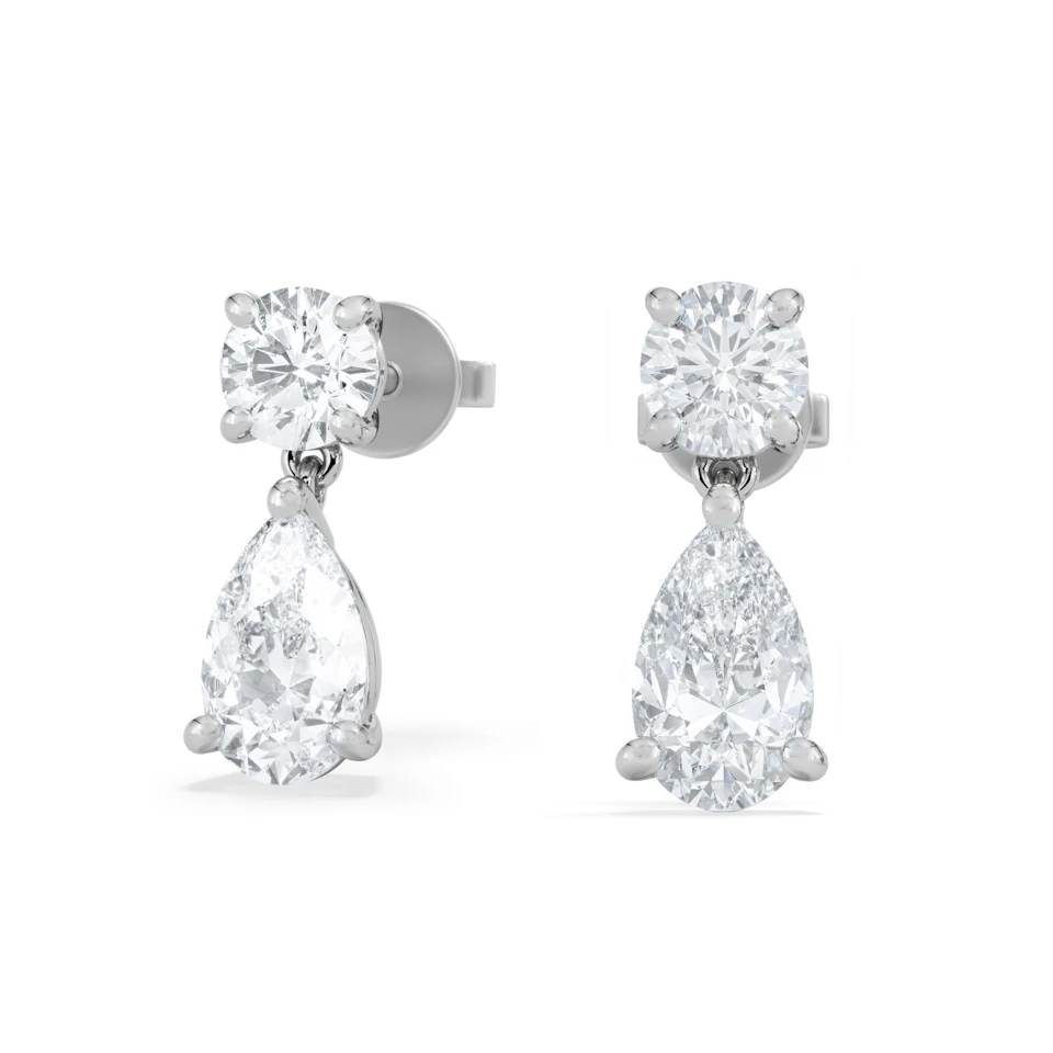 3.00ct Round and Pear Cut Lab Diamond Stud Earrings in 9K White Gold