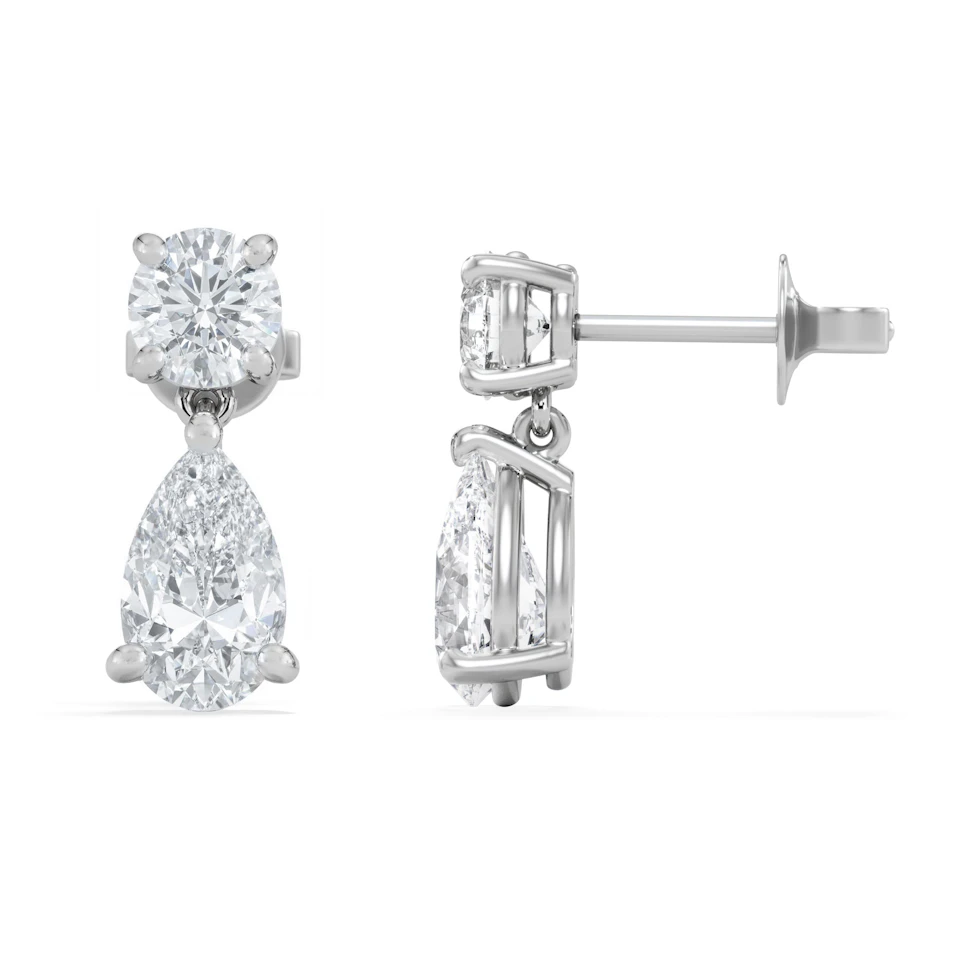 3.00ct Round and Pear Cut Lab Diamond Stud Earrings in 9K White Gold