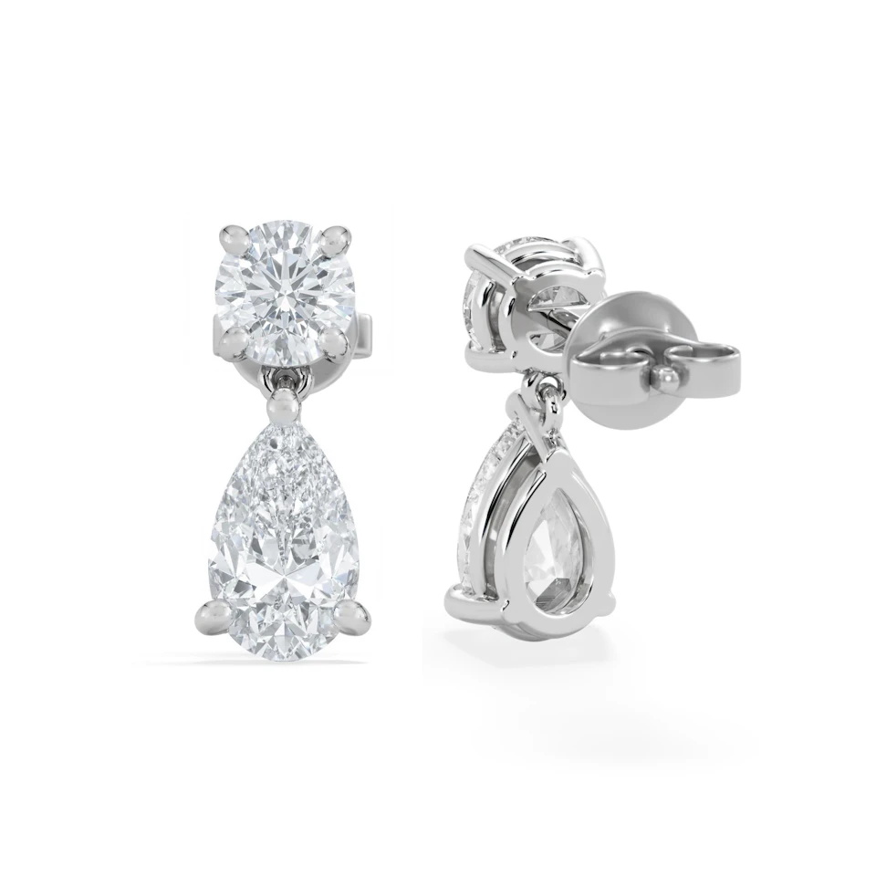 3.00ct Round and Pear Cut Lab Diamond Stud Earrings in 9K White Gold