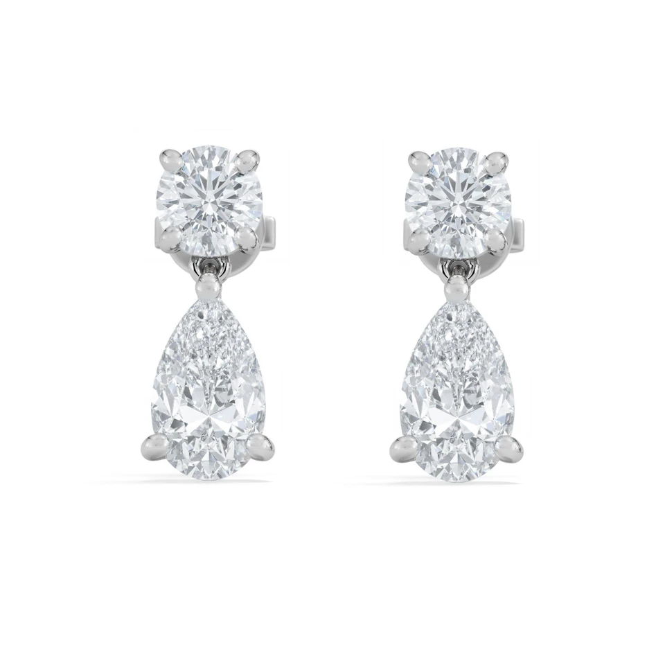 3.00ct Round and Pear Cut Lab Diamond Stud Earrings in 9K White Gold
