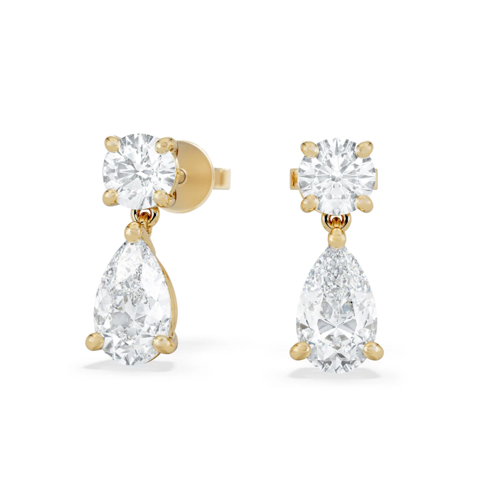 3.00ct Round and Pear Cut Lab Diamond Stud Earrings in 9K Yellow Gold