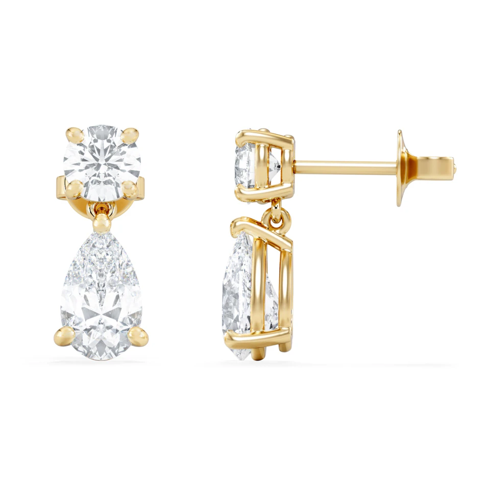 3.00ct Round and Pear Cut Lab Diamond Stud Earrings in 9K Yellow Gold