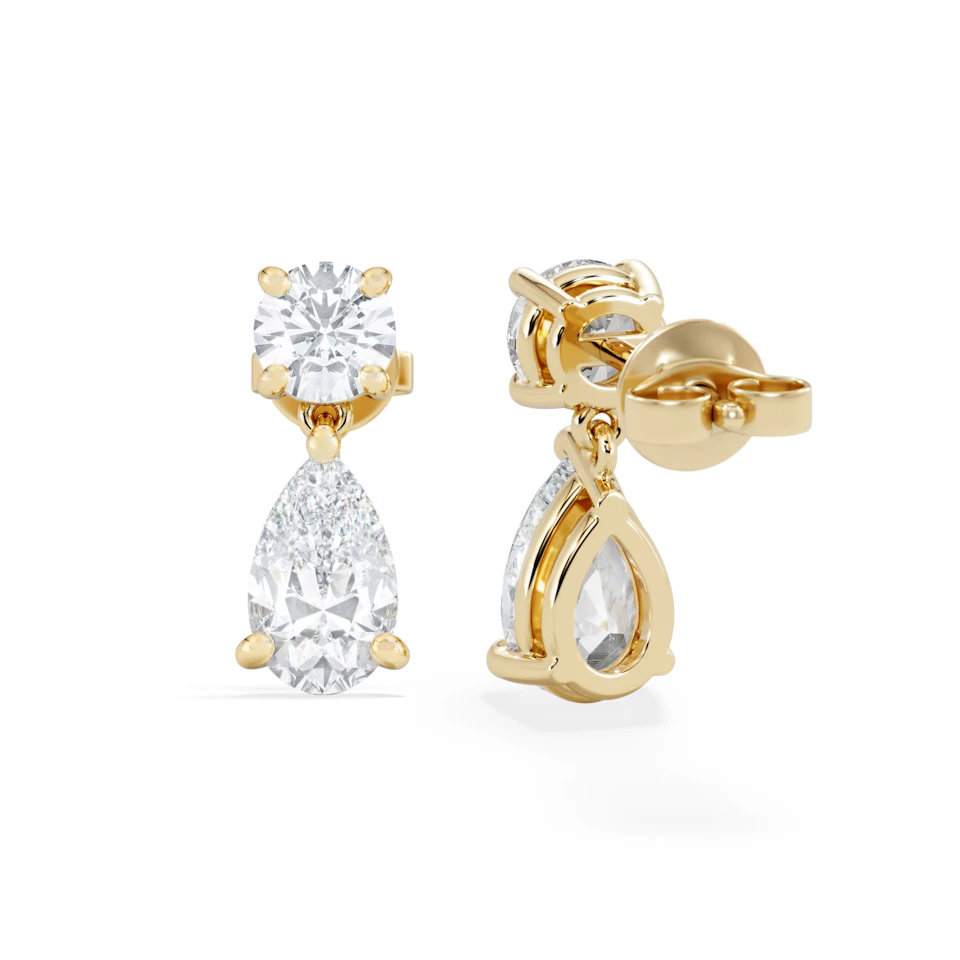 3.00ct Round and Pear Cut Lab Diamond Stud Earrings in 9K Yellow Gold