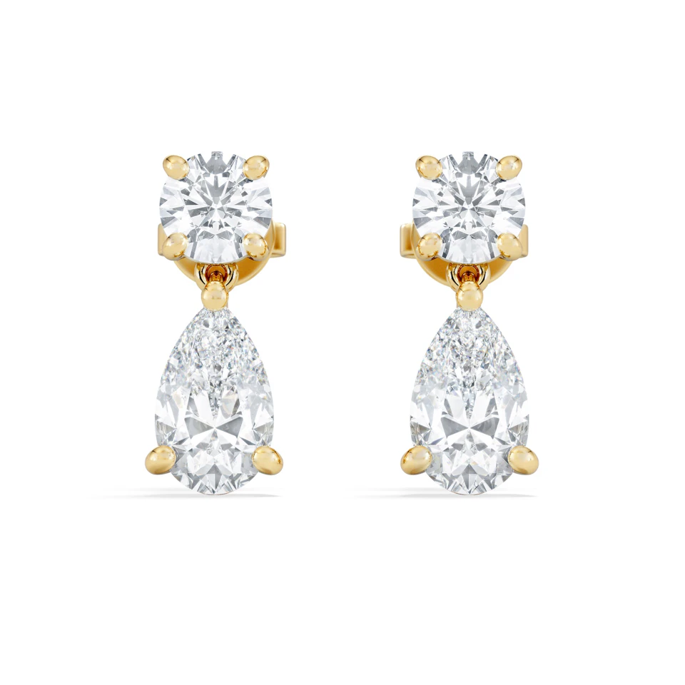 3.00ct Round and Pear Cut Lab Diamond Stud Earrings in 9K Yellow Gold