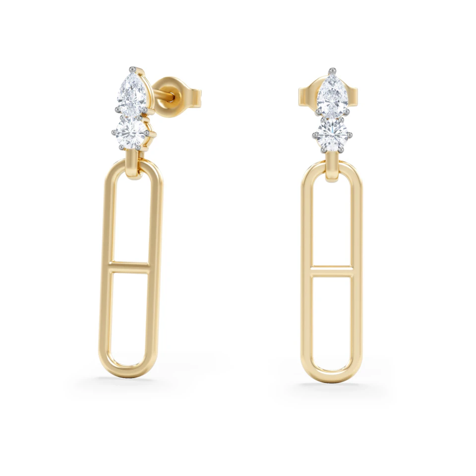 Paperclip 0.47ct Lab Diamond Drop Link Earrings in 18K Yellow Gold