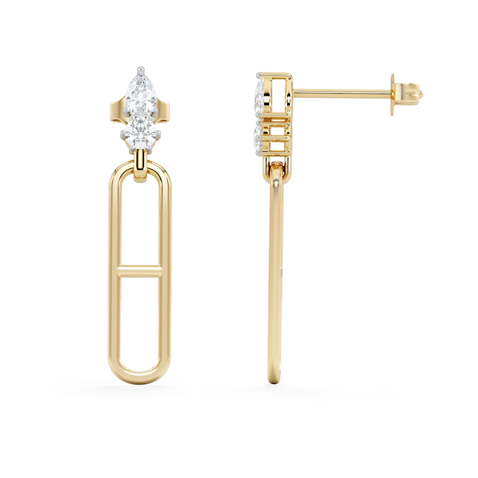Paperclip 0.47ct Lab Diamond Drop Link Earrings in 18K Yellow Gold