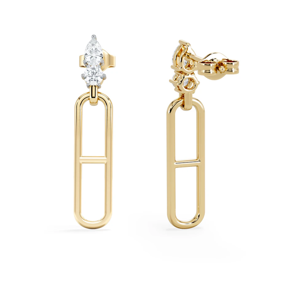 Paperclip 0.47ct Lab Diamond Drop Link Earrings in 18K Yellow Gold