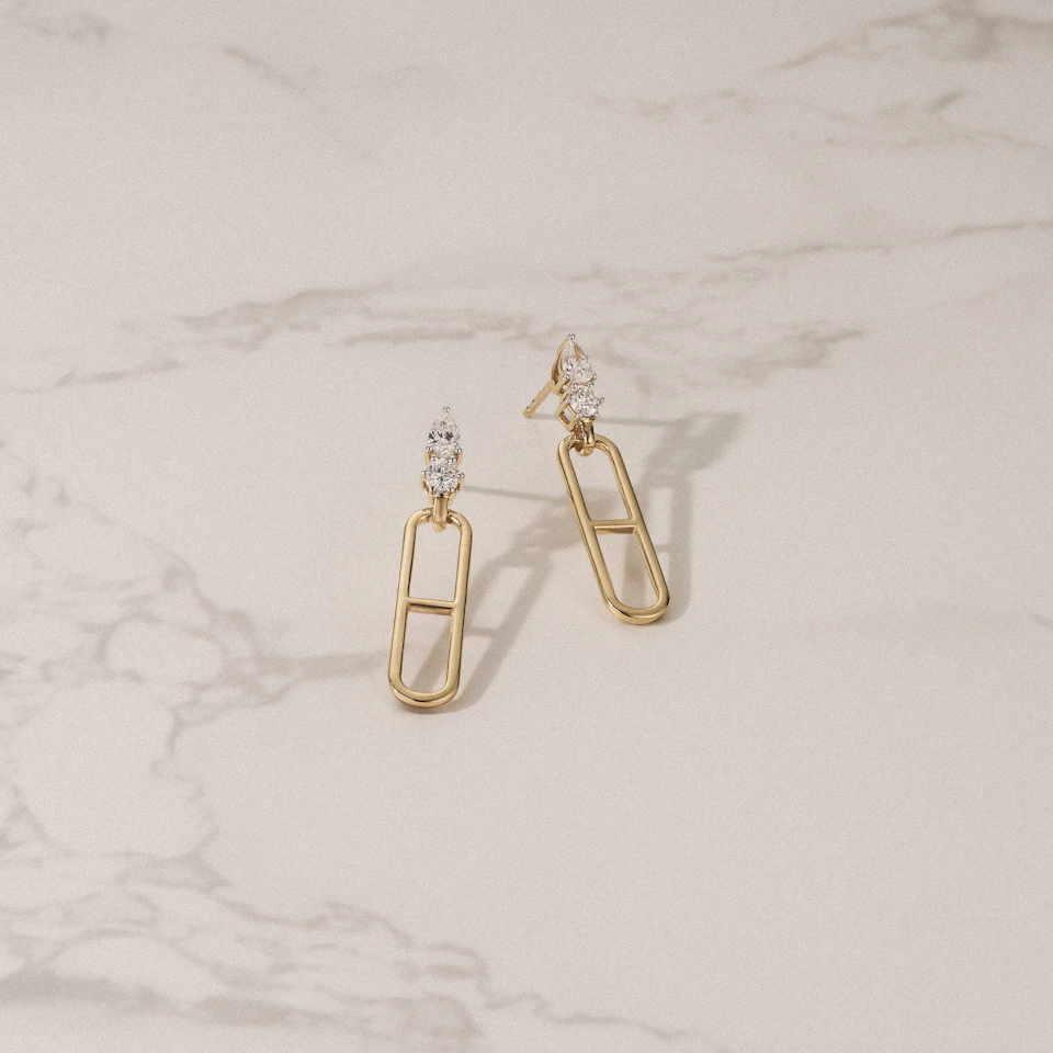 Paperclip 0.47ct Lab Diamond Drop Link Earrings in 18K Yellow Gold