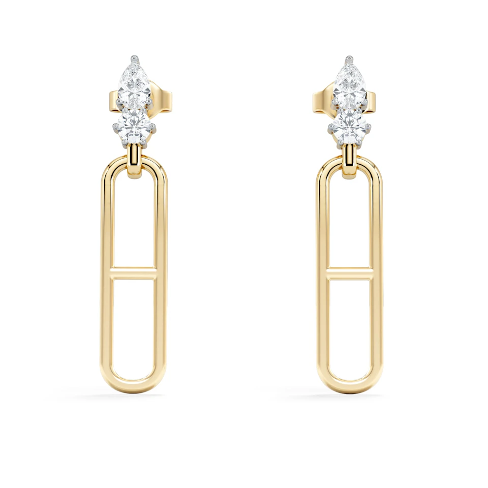 Paperclip 0.47ct Lab Diamond Drop Link Earrings in 18K Yellow Gold