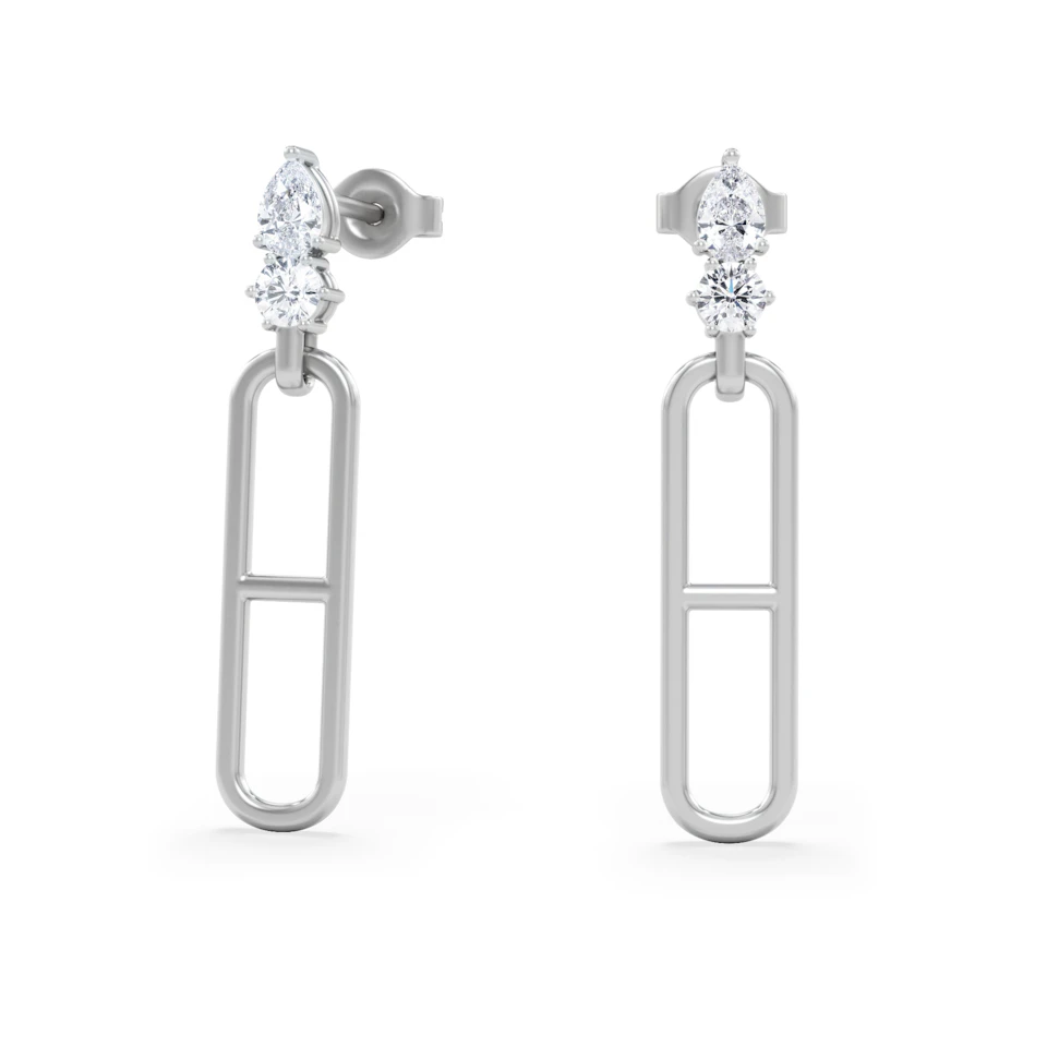 Paperclip 0.47ct Lab Diamond Drop Link Earrings in 18K White Gold