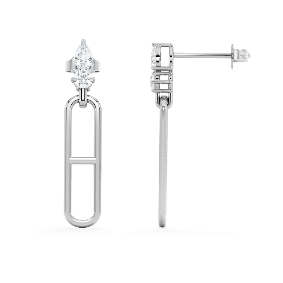 Paperclip 0.47ct Lab Diamond Drop Link Earrings in 18K White Gold
