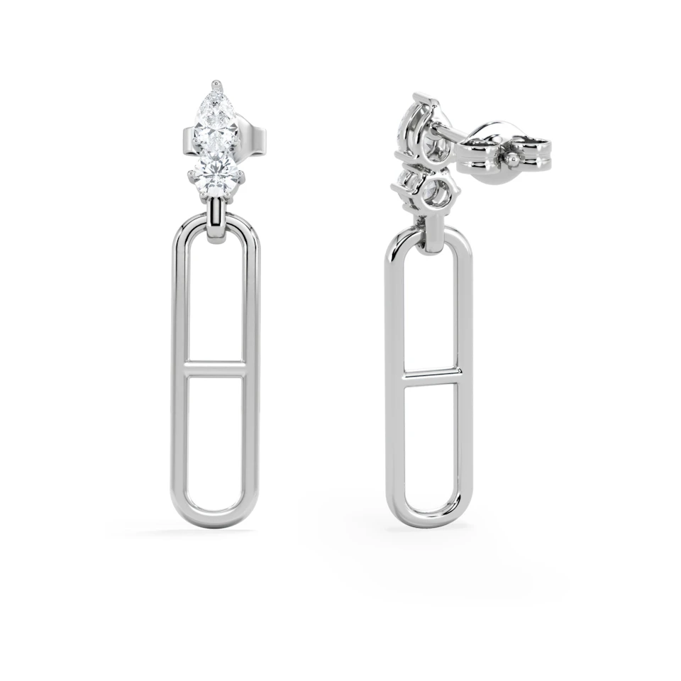 Paperclip 0.47ct Lab Diamond Drop Link Earrings in 18K White Gold