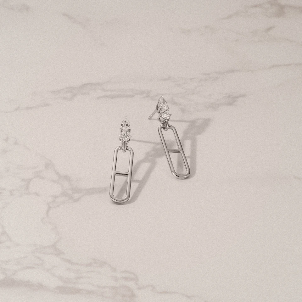 Paperclip 0.47ct Lab Diamond Drop Link Earrings in 18K White Gold