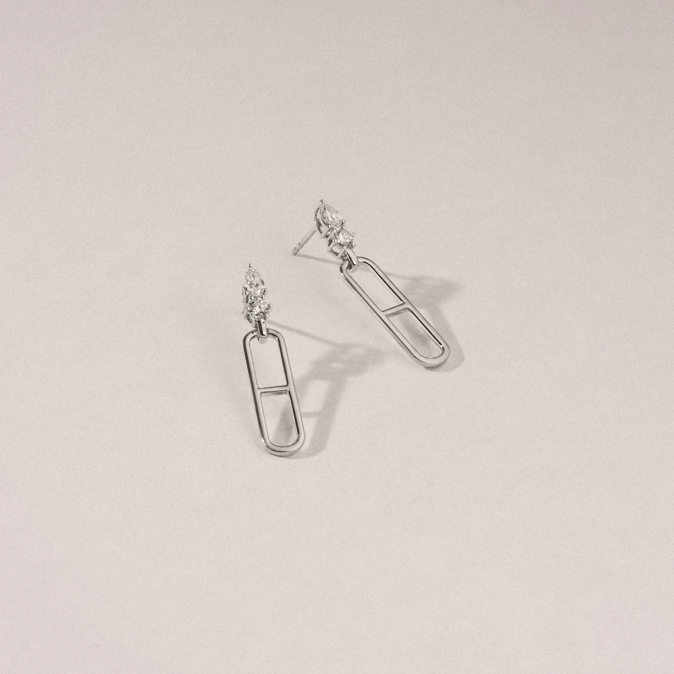 Paperclip 0.47ct Lab Diamond Drop Link Earrings in 18K White Gold
