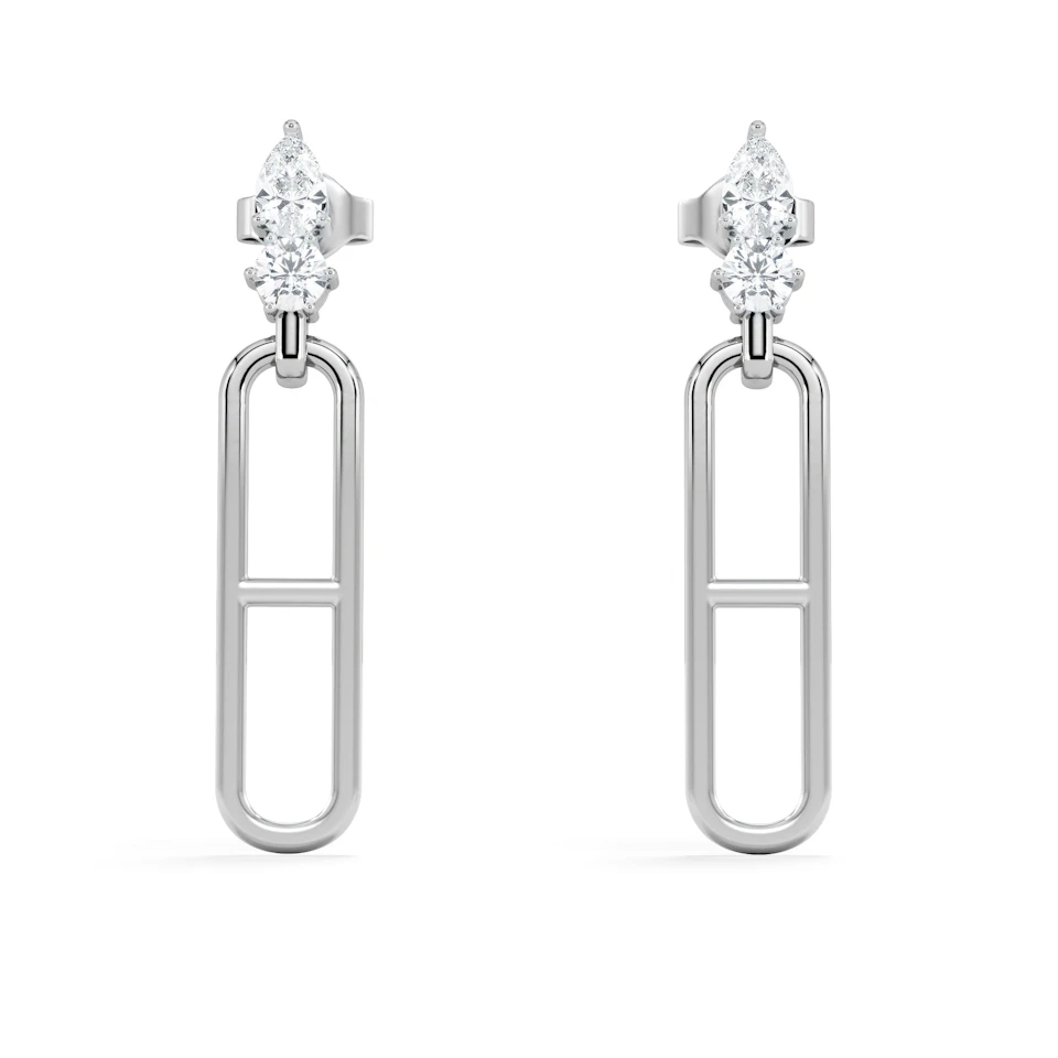Paperclip 0.47ct Lab Diamond Drop Link Earrings in 18K White Gold