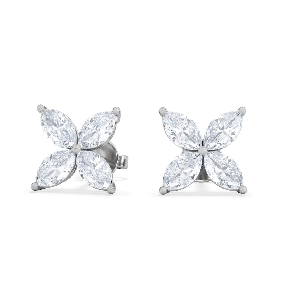 Luxe Floral 2.00ct Marquise Cut Lab Diamond Stud Earrings in 18K White Gold