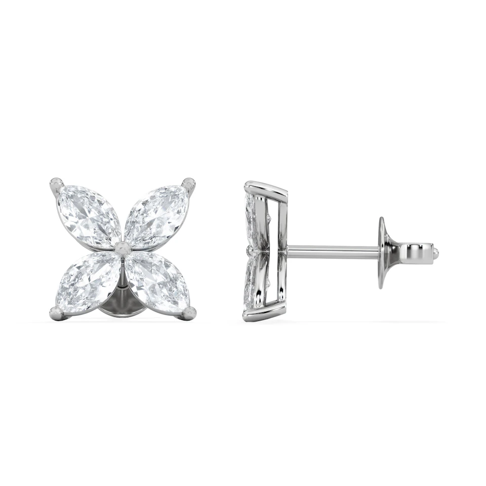 Luxe Floral 2.00ct Marquise Cut Lab Diamond Stud Earrings in 18K White Gold