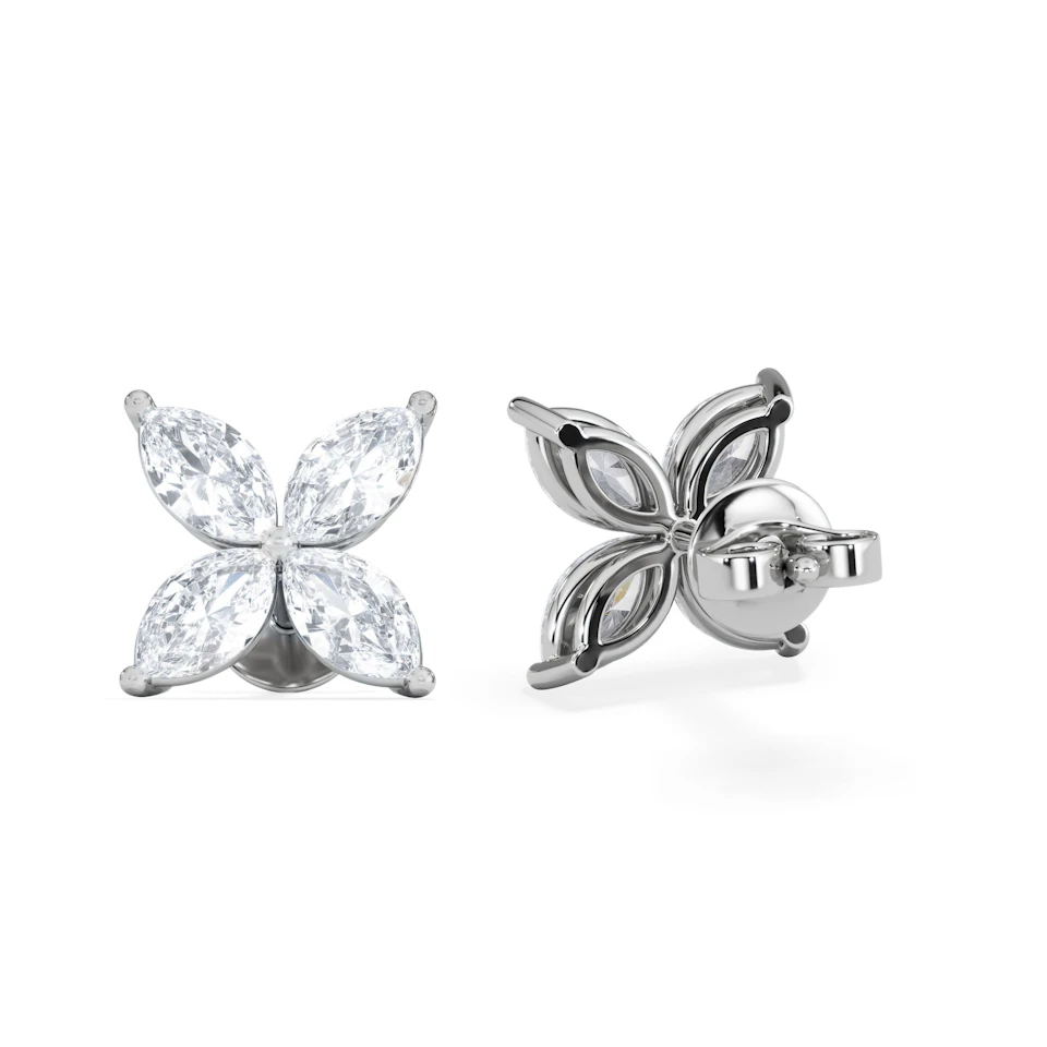 Luxe Floral 2.00ct Marquise Cut Lab Diamond Stud Earrings in 18K White Gold