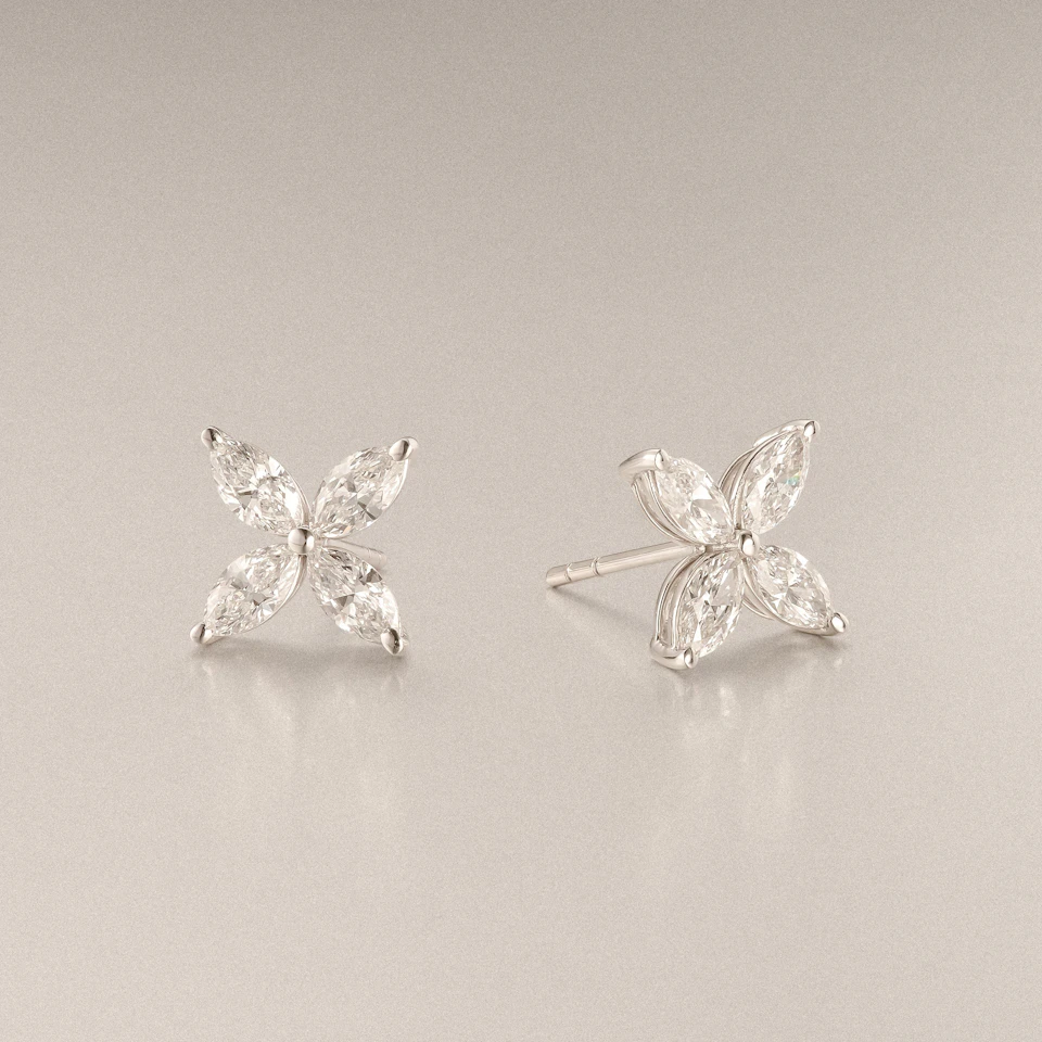 Luxe Floral 2.00ct Marquise Cut Lab Diamond Stud Earrings in 18K White Gold