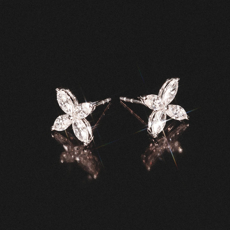 Luxe Floral 2.00ct Marquise Cut Lab Diamond Stud Earrings in 18K White Gold