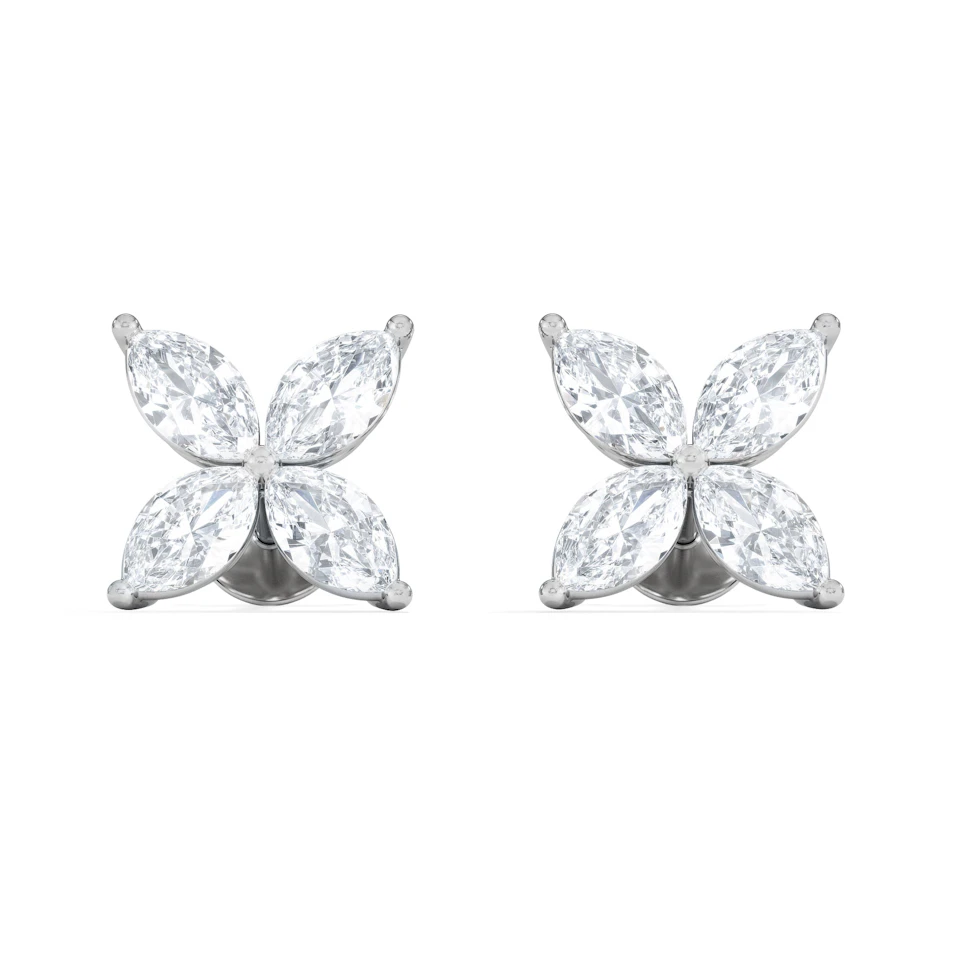 Luxe Floral 2.00ct Marquise Cut Lab Diamond Stud Earrings in 18K White Gold