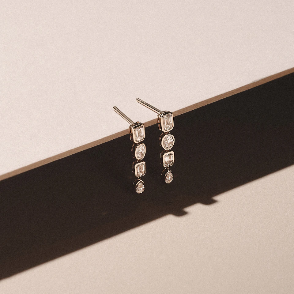 Skyline 1.10ct Emerald Cut Lab Diamond Drop Earrings in 14K Yellow Gold