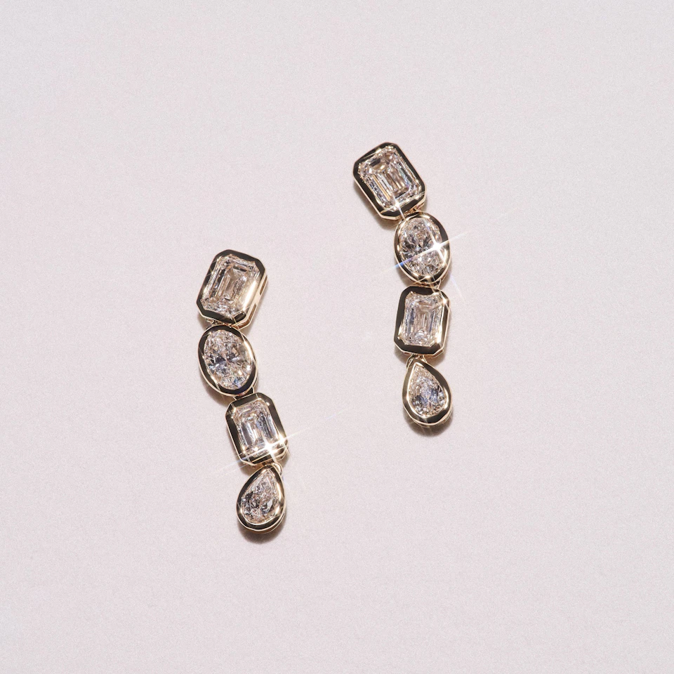Skyline 1.10ct Emerald Cut Lab Diamond Drop Earrings in 14K Yellow Gold