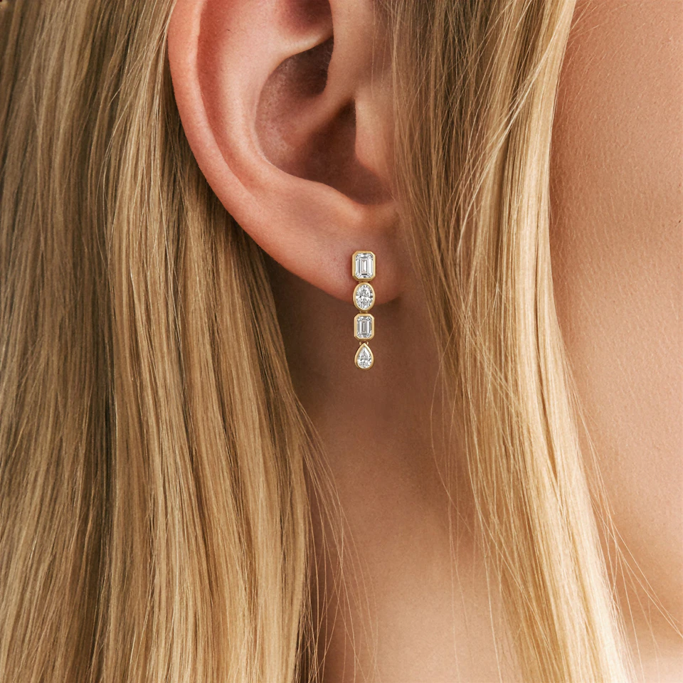 Skyline 1.10ct Emerald Cut Lab Diamond Drop Earrings in 14K Yellow Gold